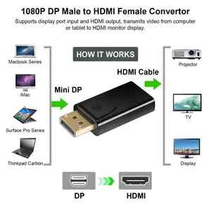 Conversor macho para fêmea adaptador DP para HDMI 4K Displayport adaptador DPTo HDMI para PC TV projetor