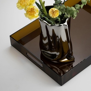 Plateau de service décoratif en acrylique fait main jetable avec poignées pour table basse ottoman, bar, cuisine, fête - <span class=keywords><strong>Ambre</strong></span> - Product Image 5