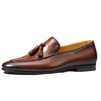 Mocassins pour hommes en cuir véritable, construction Goodyear, détails à pampilles, respirants, style professionnel, à enfiler, talon bas