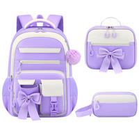 Nouveau Sac à Dos Scolaire Transfrontalier en Polyester de Haute Qualité, Sac Simple, Vente en Gros d'Usine, Ensemble de Trois Pièces (Sac à Dos, Sac Repas, Trousse), Respirant