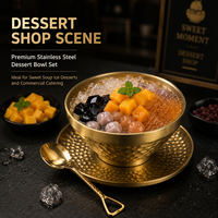Ensemble de 3 bols à dessert modernes de style coréen en acier inoxydable, écologiques et compatibles lave-vaisselle, forme en V, martelé diamant, pour glaces et coupes glacées