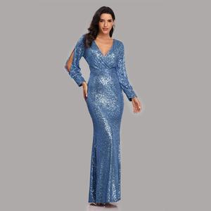 Robe <span class=keywords><strong>de</strong></span> mariée sirène à sequins, col en V, manches longues, grande taille, tendance, collection printemps-automne, pour femme - Product Image 1