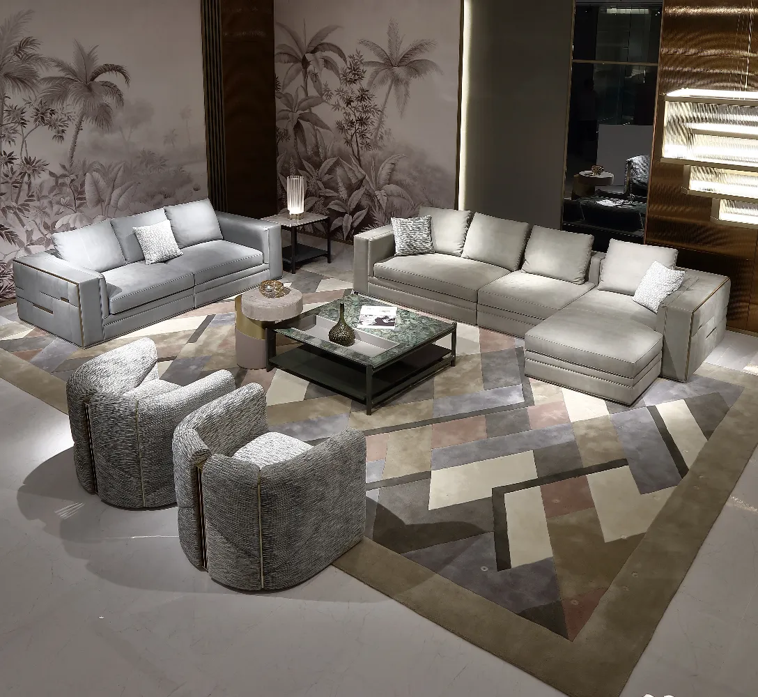 Sofa kombinasi sudut mewah Modern Babylon, furnitur rumah Vila Italia bentuk L kulit sapi buram
