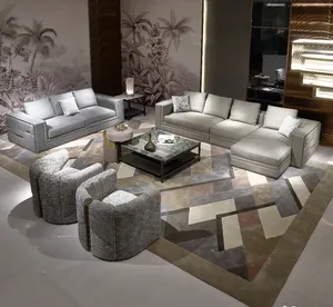 Modern Luxury Corner Combination Sofa Babylon Italian Villa Home Furniture L Shaped Genuine Leather Frosted Cowhide