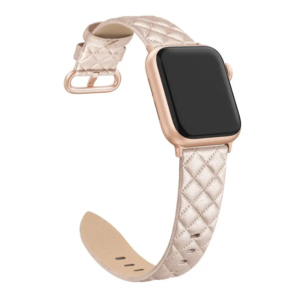 Quilted Genuine Leather Strap For Apple Watch Band 38mm 40mm Diamond Pattern 22mm Width Leather Band Replacement Strap