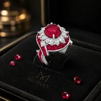 Perhiasan Mewah MuShan Cincin Perak Sterling 925 Batu Permata Ruby Merah Darah Merpati Buatan Laboratorium Cincin Wanita Perhiasan Perak s925
