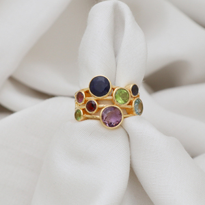 925 Sterling <b>Silver</b> Gold Plated <b>Ring</b> Gemstone:- Amethyst,Peridot,<b>Garnet</b>,Iolite 18K Gold Plating - Product Image 3