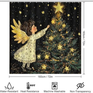 Cortina de Ducha de Poliéster con Diseño de Árbol de Navidad, Cortina de Baño con Impresión Digital Personalizada, Impermeable, Venta al por Mayor, Moderna - Product Image 2