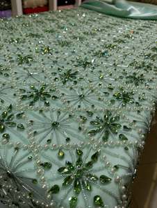 Luxury Crystal and Rhinestone Beaded Embroidered <b>Fabric</b> for Dresses Premium Handmade Lace Material for Wedding Gown Evening Wear - Product Image 3