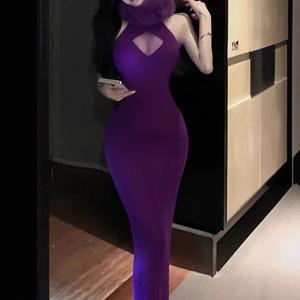 Robe moulante en tricot pour jeune femme, style Yujie, avec décolleté sexy ajouré, fente arrière et col <span class=keywords><strong>Mao</strong></span> <span class=keywords><strong>Mao</strong></span>, au design original - Product Image 3