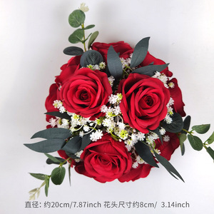 Boule de roses artificielles rouges en soie, haute simulation, pour décoration de mariage et de maison - Product Image 6