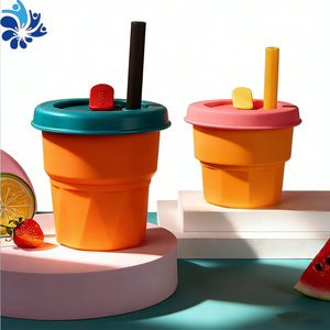 Tasse pliable en silicone de 400 ml avec paille, portable pour enfant, légère, pour boisson - Product Image 2