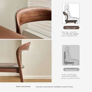 Chaise <span class=keywords><strong>de</strong></span> salle à manger en bois massif <span class=keywords><strong>de</strong></span> Style moderne nordique avec dossier en cuir PU meubles <span class=keywords><strong>de</strong></span> maison <span class=keywords><strong>de</strong></span> luxe légers pour des loisirs d'étude confortables - Product Image 4