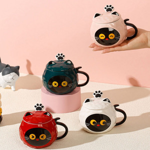 Taza de café de cerámica lindo gato de dibujos animados con tapa taza de agua de regalo creativo para estudiantes - Product Image 1