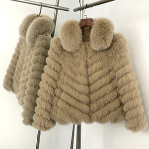 OFTBUY Manteau d'hiver pour femme en vraie fourrure de renard, lisse, réversible, chaud et épais, style cardigan, en fourrure naturelle tissée, décontracté - Product Image 2