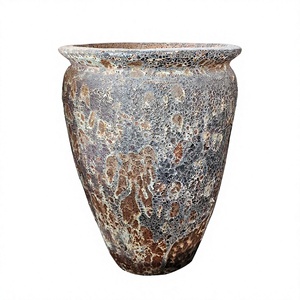 Pot à fleurs en argile émaillée violette rustique avec motif circulaire sculpté à la main, capacité de 1000 ml, pour utilisation en extérieur dans le jardin - Product Image 2