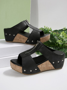 Sandales de plage pour femmes, été, décontractées, à semelle épaisse, avec fermeture éclair et talon compensé - Product Image 5