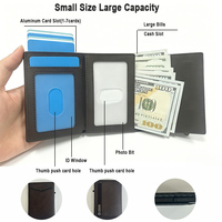 Dompet Kulit Premium Tipis OEM, Lipat Dua, Magnetik, Anti RFID, Tempat Kartu Kredit Pop Up dengan Kantong Depan, Hadiah Bisnis untuk Pria