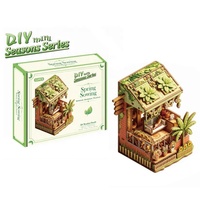Scènes miniatures en bois de balcons dans les quatre saisons, modèle de puzzle 3D, kit de construction de maison en bois éducatif DIY pour ornements