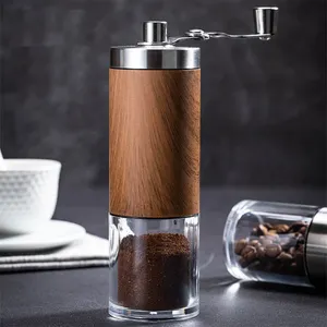 Top Grade Coffee Mill Commercial Coffee Grinder Hand Wood Grain Manual Coffee Grinder With Clear Jar