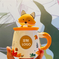 Café avec couvercle nouvelle feuille d'érable forêt automne lapin mignon renard écureuil gland tasse en céramique ensemble automne tasse