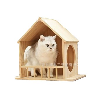 Casa de madera para gatos, rectangular, de madera maciza, resistente, para gatos de tamaño mediano - Product Image 3