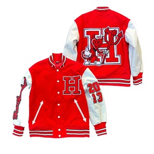 Veste de baseball pour homme, style streetwear, avec broderie, doublure en laine, manches rouge et blanc, prix de gros, hiver - Product Image 2