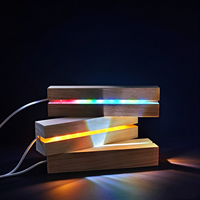 Base lumineuse LED RGB en bois massif naturel, alimentée par USB, support d'affichage pour plaque en acrylique, cristal, résine, veilleuse décorative