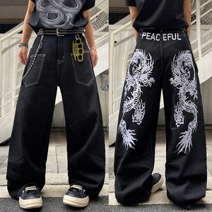 <span class=keywords><strong>Pantalon</strong></span> en jean ample <span class=keywords><strong>noir</strong></span> de haute qualité pour homme, style décontracté, <span class=keywords><strong>streetwear</strong></span> hip-hop, imprimé - Product Image 4