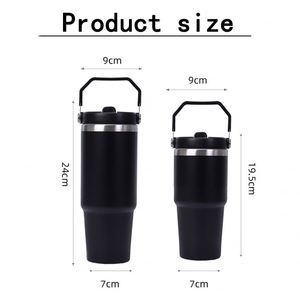 Tumblers Wholesale Bulk 20oz & 30oz Stainless Steel Tumbler Double-Wall Flip Straw Insulated Travel Mug Tumbler with Handle - Product Image 5