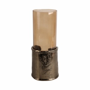 Portacandele in vetro ornamentale con base in metallo avvolta, candelabro moderno a colonna per centrotavola - Product Image 5