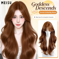 Perruque Femme 30 Pouces Orange Brun Invisible Sans Couture Fini Naturel Ondulé Longue Fibre Haute Température Ligne de Cheveux Naturelle