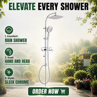 Ensemble de douche carré TM-1120 avec bouton de commande, design européen, finition chromée et inverseur pour accessoires de salle de bain