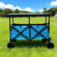 Carrito de Camping Plegable y Portátil, Carrito de Compras para Exteriores con Diseño de Cuatro Ruedas Anchas y Toldo Extraíble
