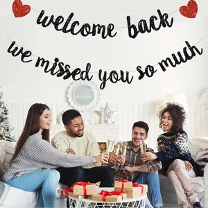 Pancarta Negra Brillante de Bienvenida, <span class=keywords><strong>Te</strong></span> Extrañamos Muchísimo, Decoraciones de Celebración de Regreso a Casa, Decoración para el Regreso a Clases - Product Image 5