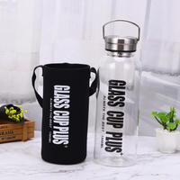 1000ml 1.5L Bouteille d'eau vide transparente en verre à haute teneur en borosilicate avec couvercle en acier inoxydable