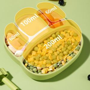 Assiette repas bébé en silicone à 4 compartiments avec ventouse et paille, qualité alimentaire, vente en gros - Product Image 4