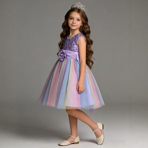 Girls' Rainbow Tutu Dress Purple Sequined A-Line Flower Girl Costume Performance Wear - Product Image 3