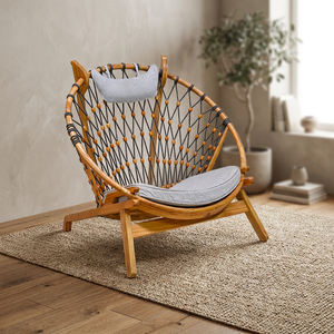 <b>Round</b> <b>Chair</b> Outdoor Indoor Garden Solid Mindi Wood Natural Furniture Hotel Resort Home Living Room Modern OEM Supplier - Product Image 4