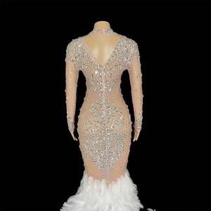 Vestido de noche de lujo de manga larga para mujer, transparente, con <span class=keywords><strong>plumas</strong></span> de cristal, sirena, Sexy - Product Image 6