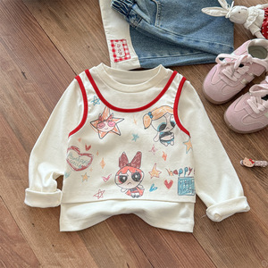 Tongxingyuan Girls Cartoon T Shirt Denim Pants Set Autumn Cotton Outfit For Kids - Product Image 2