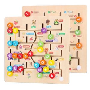 Vente en gros de blocs de puzzle coulissants en bois éducatifs Montessori pour la maternelle avec planche de labyrinthe de reconnaissance des nombres - Product Image 1