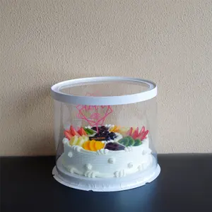 Fábrica de preços por atacado limpar caixa de plástico transparente bolo de altura 10 polegadas forma redonda caixas de embalagem para bolo