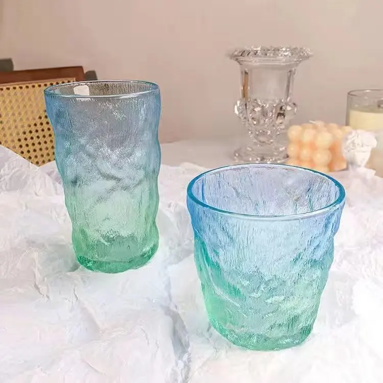 ワンピース最小注文卸売ブルーピンクグレー氷河ジュースバブルウォーターカップコーヒーミルクガラスカップ