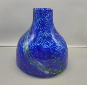 Hand Blown Large Blue Art Glass Vase Abstract Decorative Centerpiece for Modern Home or Hotel Decor - Product Image 2