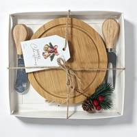 Plateau de service carré en bambou pour fromages et charcuteries avec couverts (couteau et fourchette) – Idéal pour les fêtes de Noël et comme cadeau