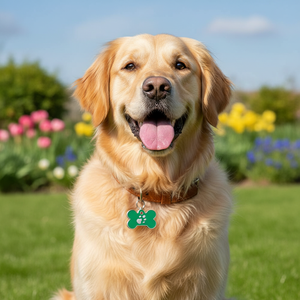 Medaglietta per animali domestici a forma di osso verde grande con stampa di zampa per cani - Product Image 3