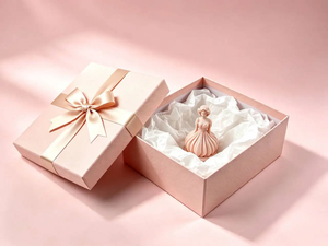 Caja de regalo cuadrada rosa de lujo con cinta de satén y figura en el interior, empaque rígido para manualidades o regalos. - Product Image 1