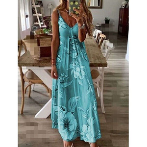 슬립 원피스 여름 2024 보헤미안 민소매 등이없는 세련된 꽃 캐주얼 맥시 원피스 Sundresses 여성용 이브닝 원피스