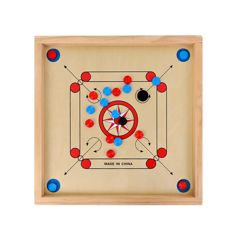 Conjunto de jogo de tabuleiro feito sob encomenda, torneio de madeira placa de 32 polegadas personalizado 29 "x 29", tamanho grande com moeda de carrom de madeira e striker